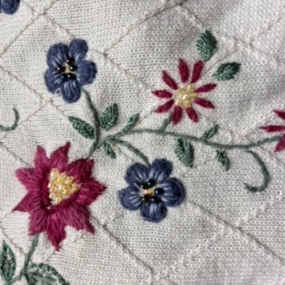 Upcycled chambray blouse with sweater embroidered back yoke - Picture 9 of 11